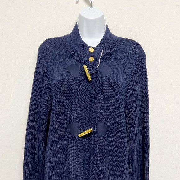 LAUREN Ralph Lauren Womens Navy Blue Toggle Button Knit Long Sleeve Sweater - Picture 3 of 8
